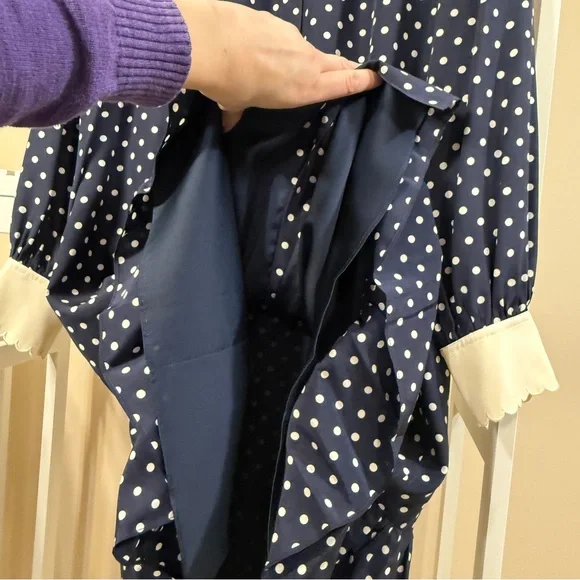Tory Burch Navy Polka Dot silk Dress w/ white scalloped collar size 2 LIKE NEW - Picture 16 of 16
